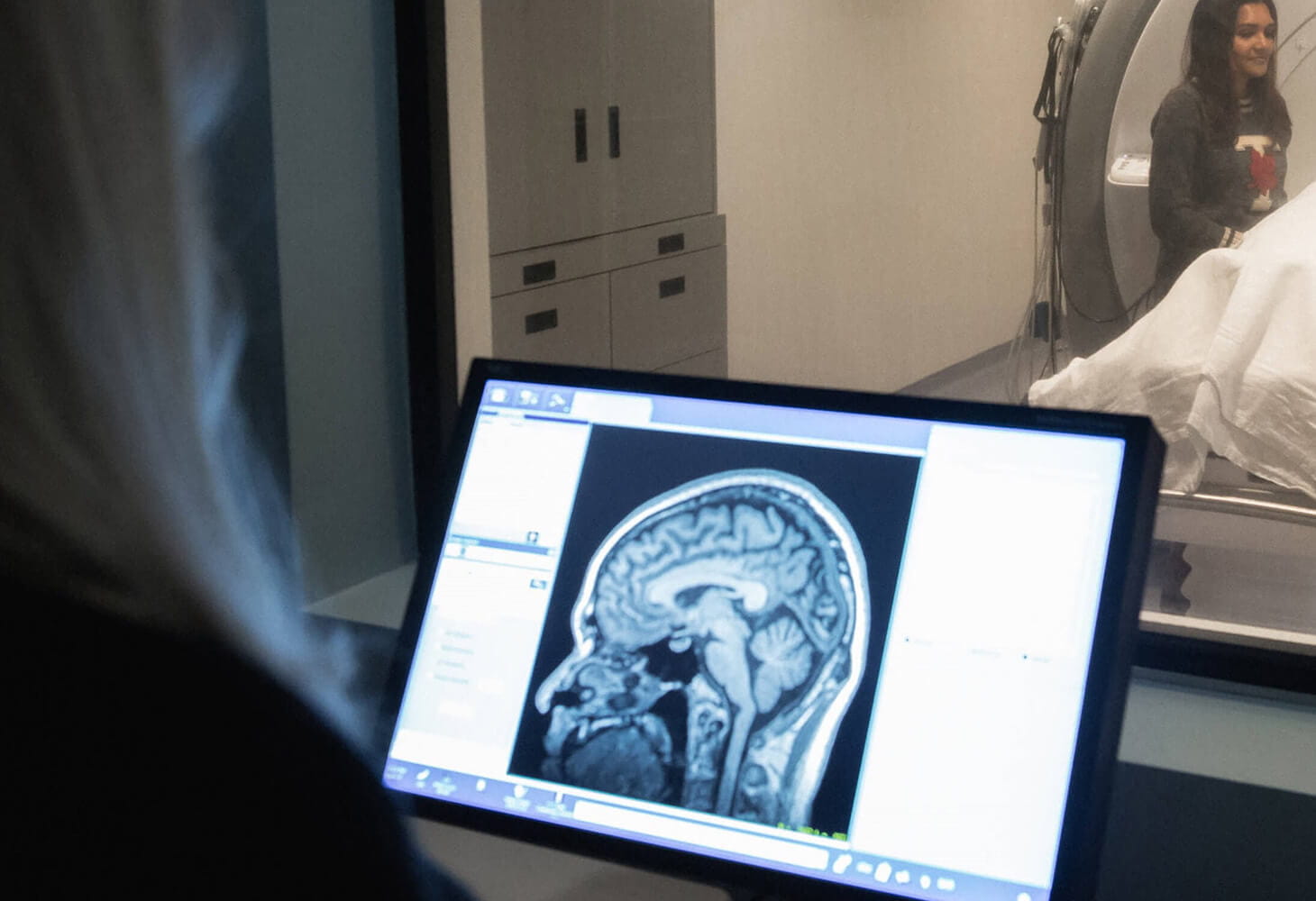 Science and research laptop image showing brain scan