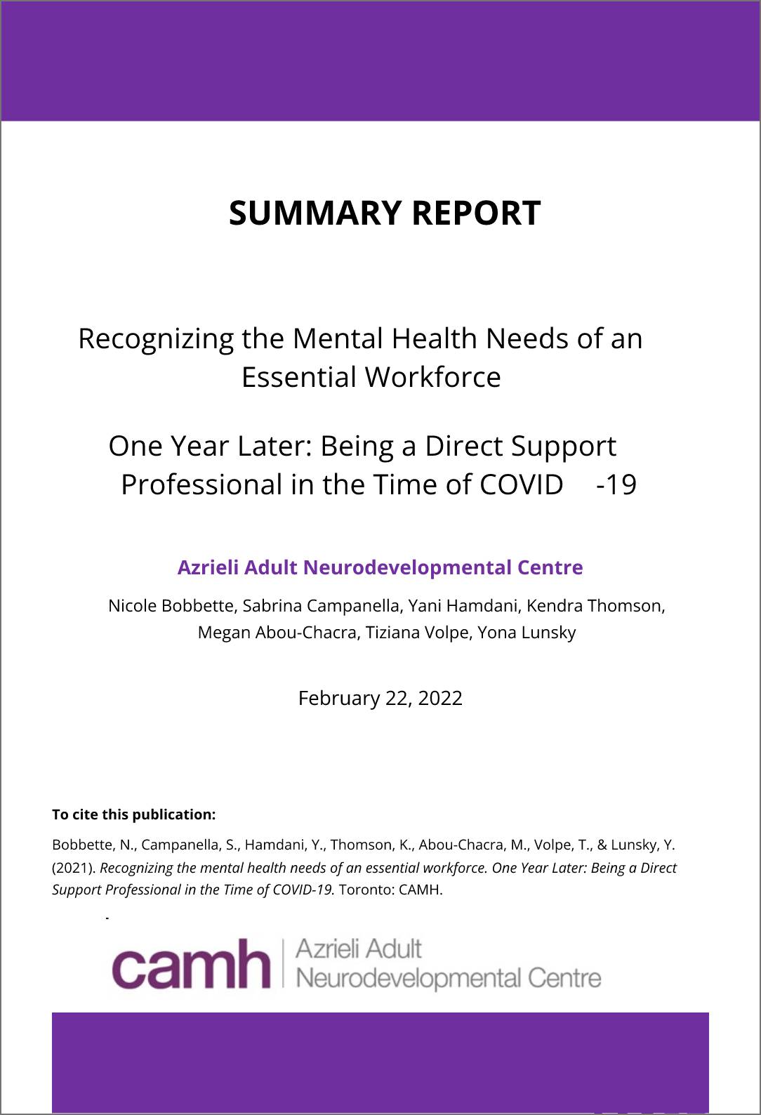 Recognizing the Mental Health Needs of an Essential Workforce. One Year Later: Being a Direct Support Professional in the Time of COVID-19