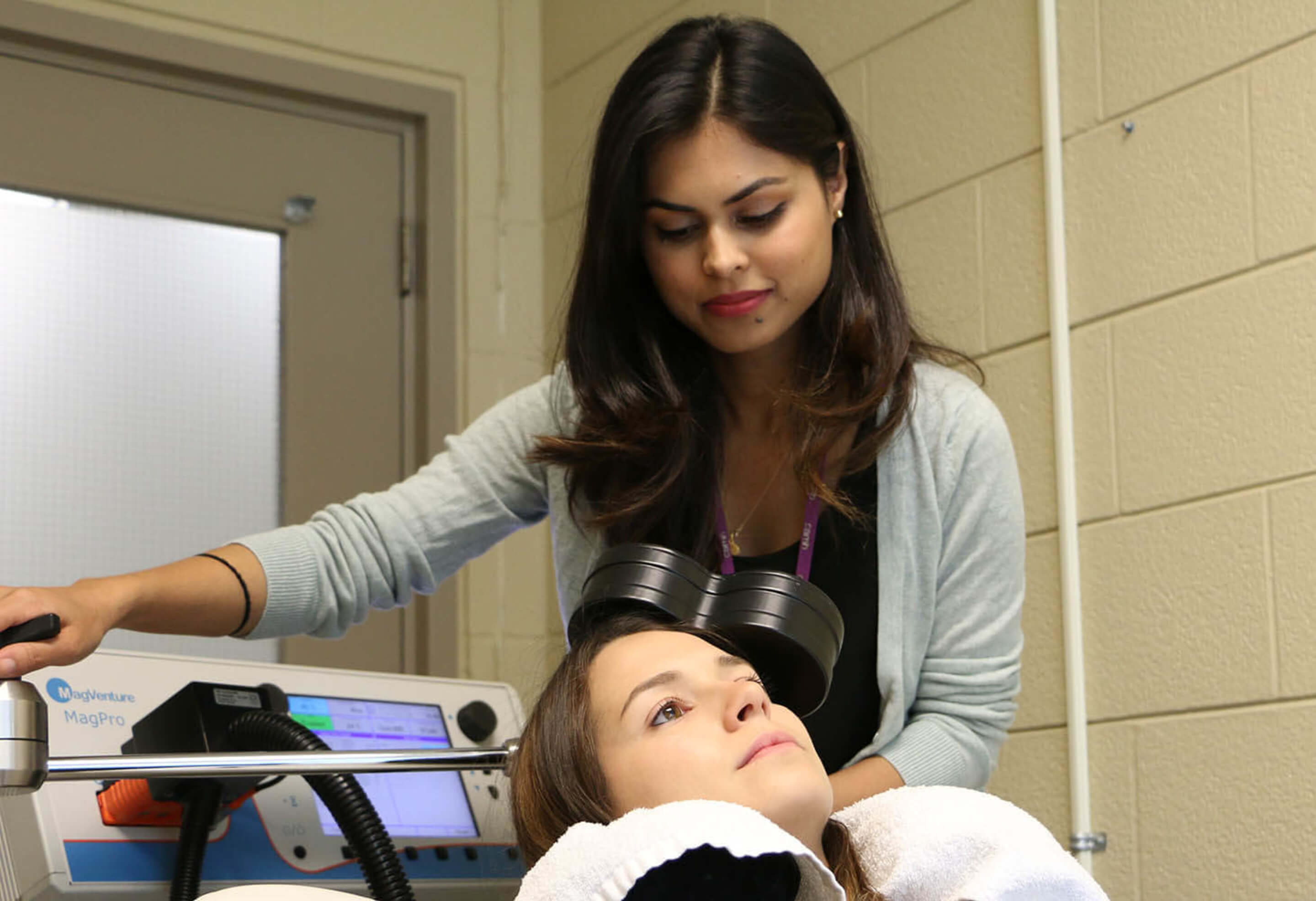 A patient receives rTMS at the Temerty Centre.