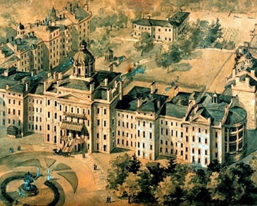 A watercolor painting of the Provincial Lunatic Asylum in the early 1900s