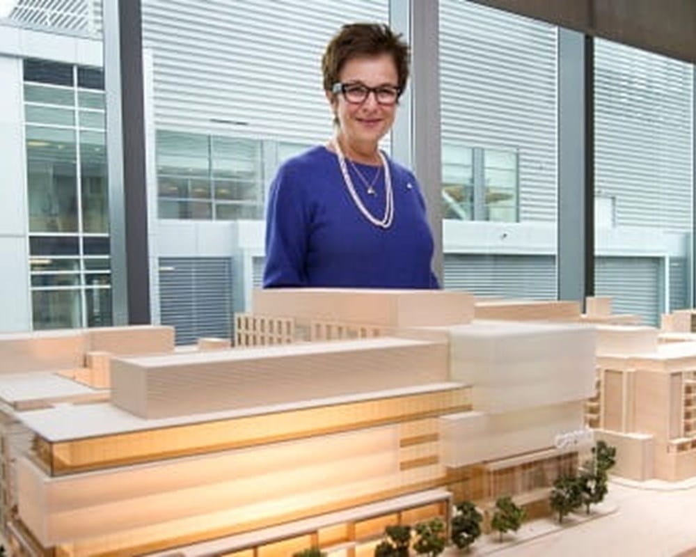 CEO of CAMH, Catherine Zahn looking at the prototype of what CAMH will look like in 2020.