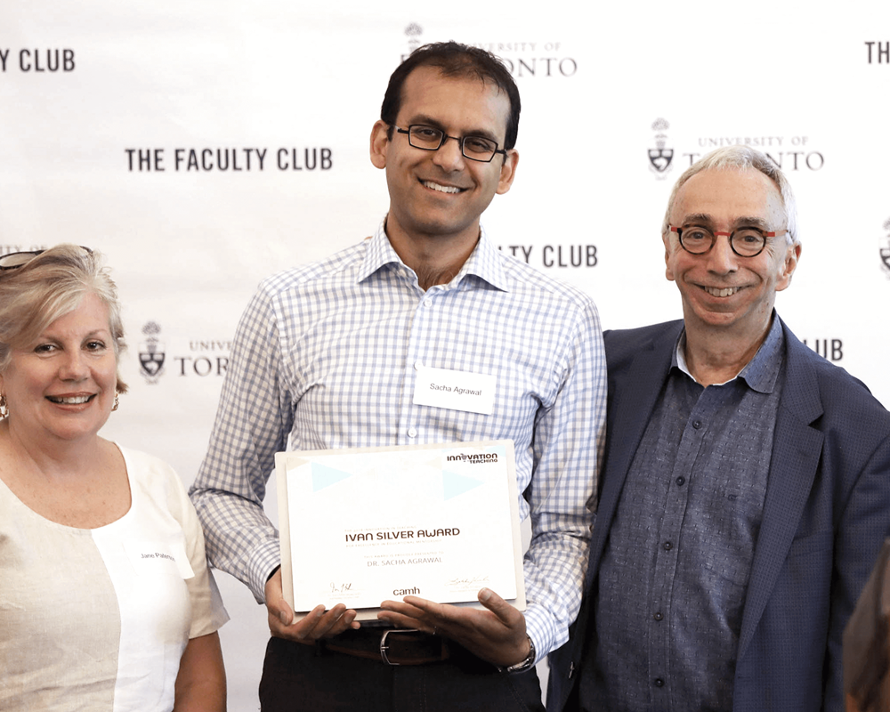2018 Innovation in Teaching award winner, Sacha Agrawal, with Jane Paterson, Ivan Silver and Michael Shaw