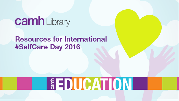 A colourful banner created by CAMH Library with the phrase 