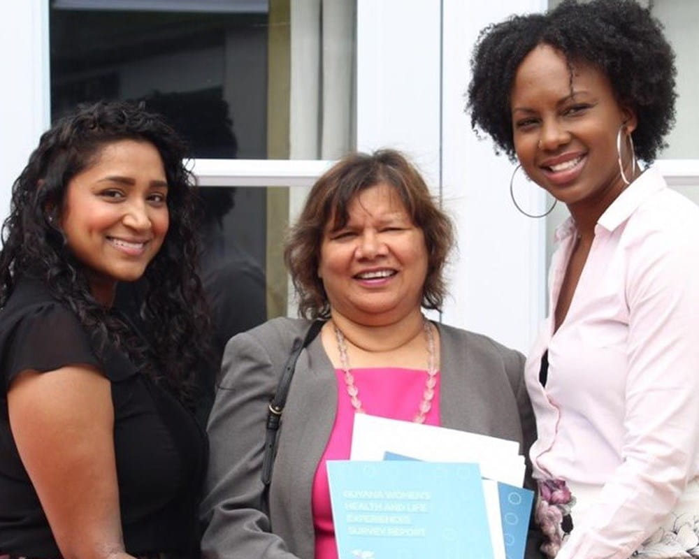 Sireesha Bobbili of CAMH and Ruth Rodney of York University led the qualitative component of a new report examining violence against women in Guyana. L to R: Sireesha Bobbili (CAMH), Honourable Lilian Chatterjee (Canadian High Commissioner to Guyana), Ruth Rodney (York University). Image credit: Carl Croker