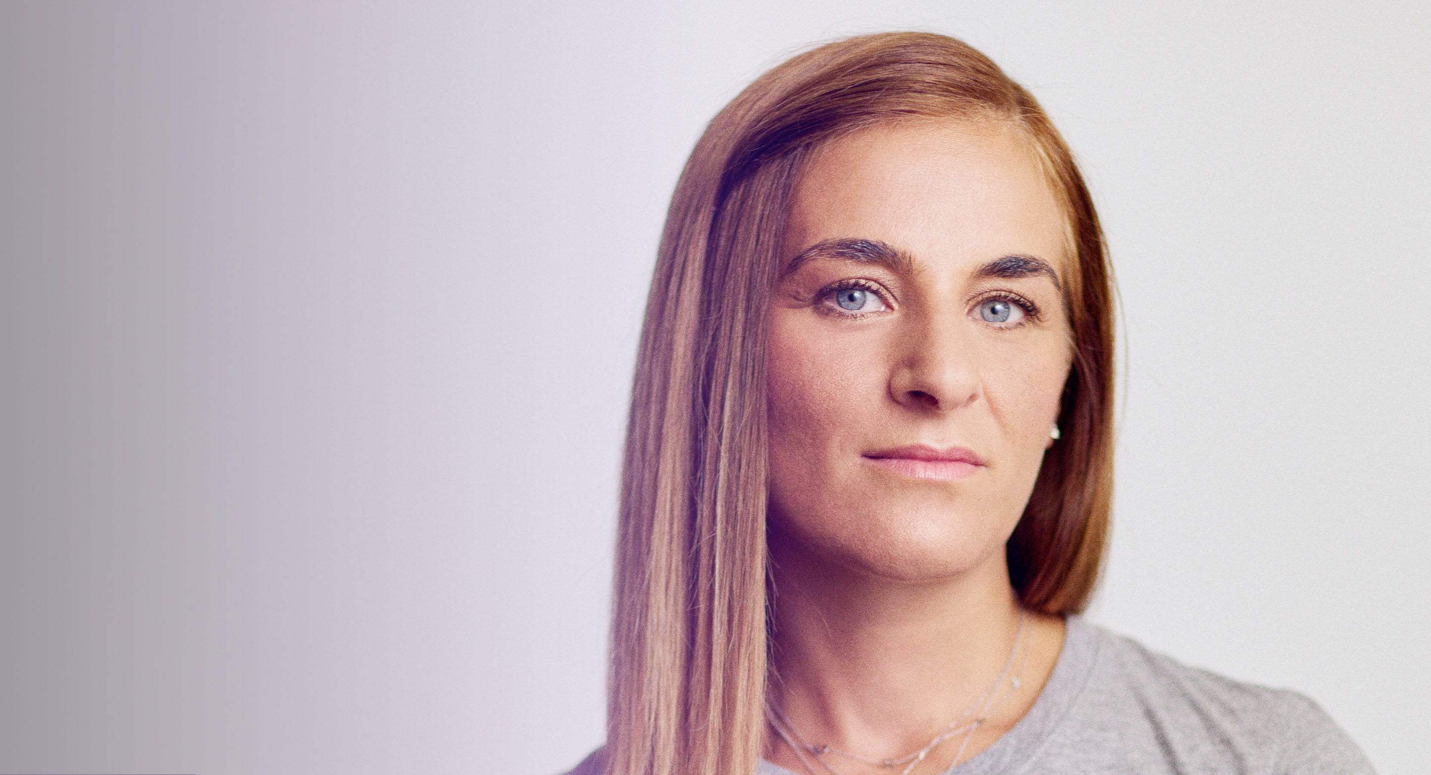 Young white woman with blonde straight hair