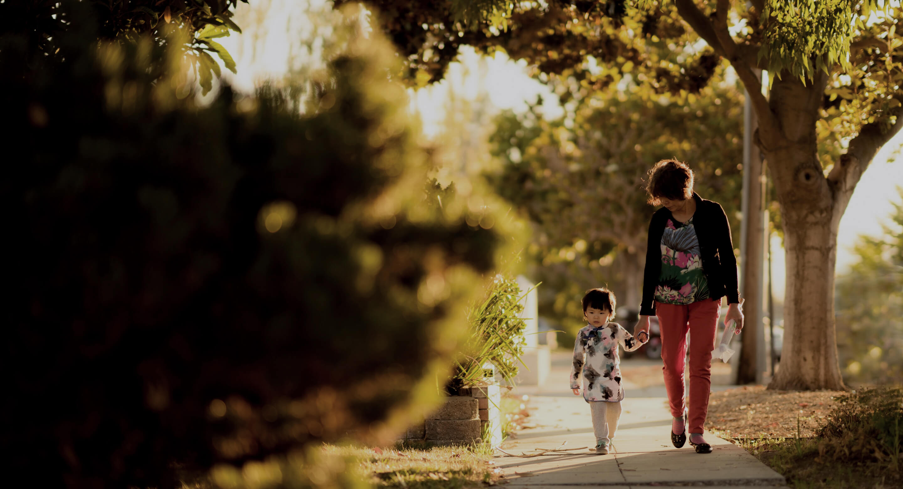 Woman and child walking