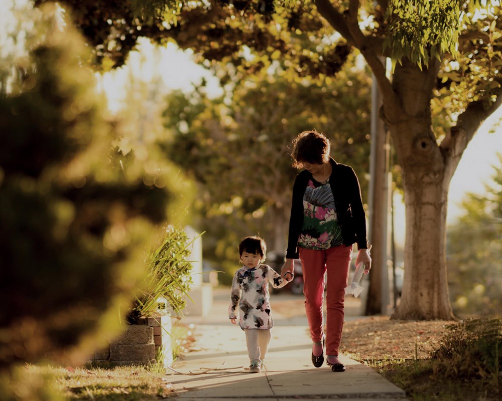 Woman and child walking