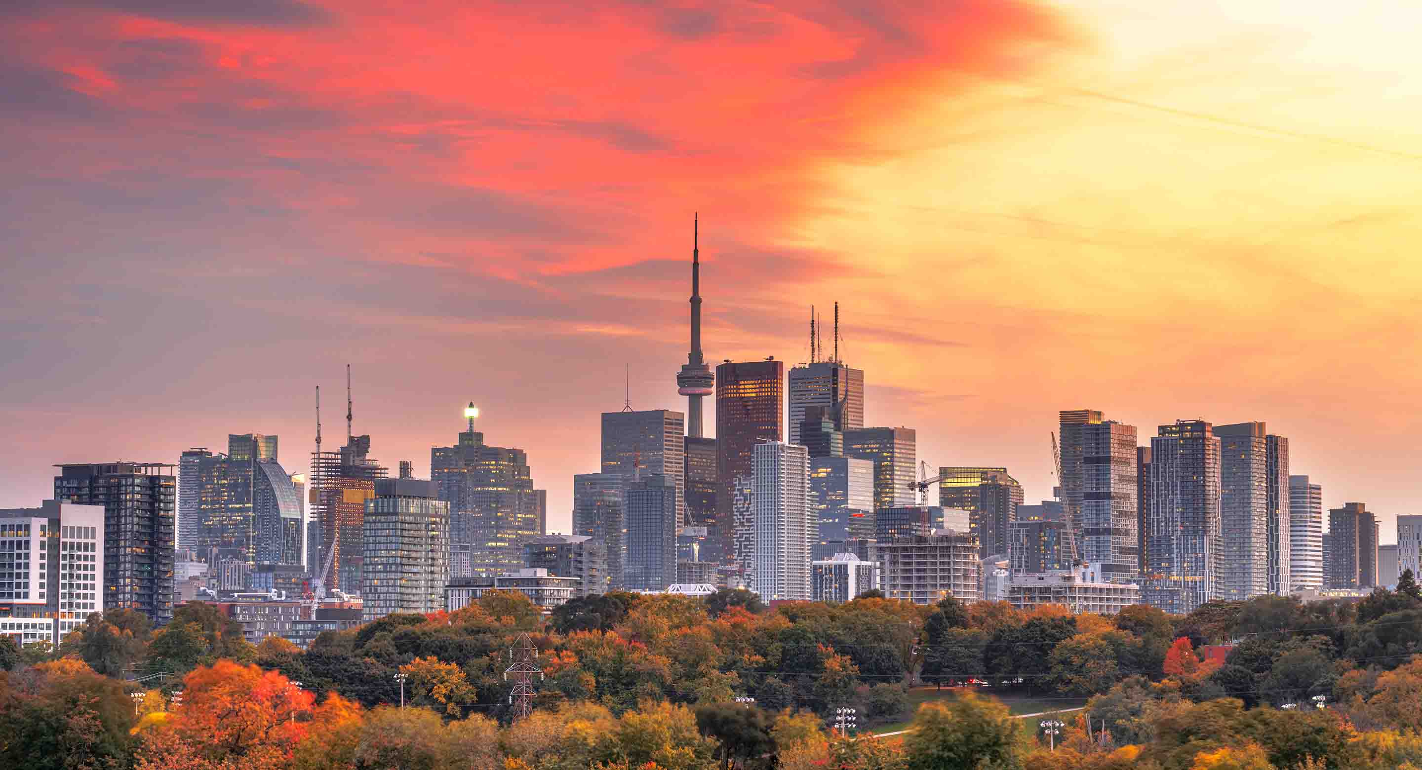 Skyline of Toronto with orange sky